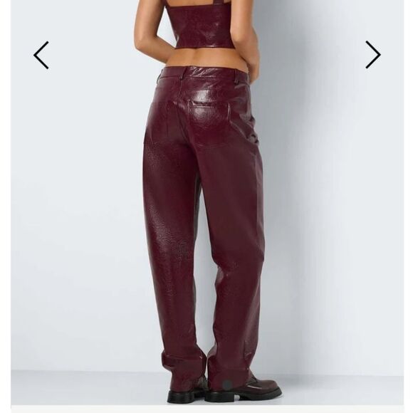 Noisy May Kane PU Straight Leg 5 pocket Trousers w belt loops size Large NWT - Picture 4 of 4